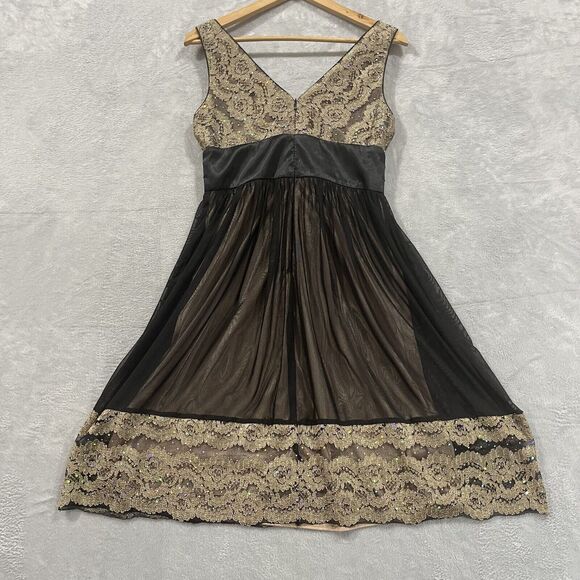 R&M Richard’s Midi Sleeveless Dress Women 6 Petite Black Flower Vintage - Picture 5 of 12